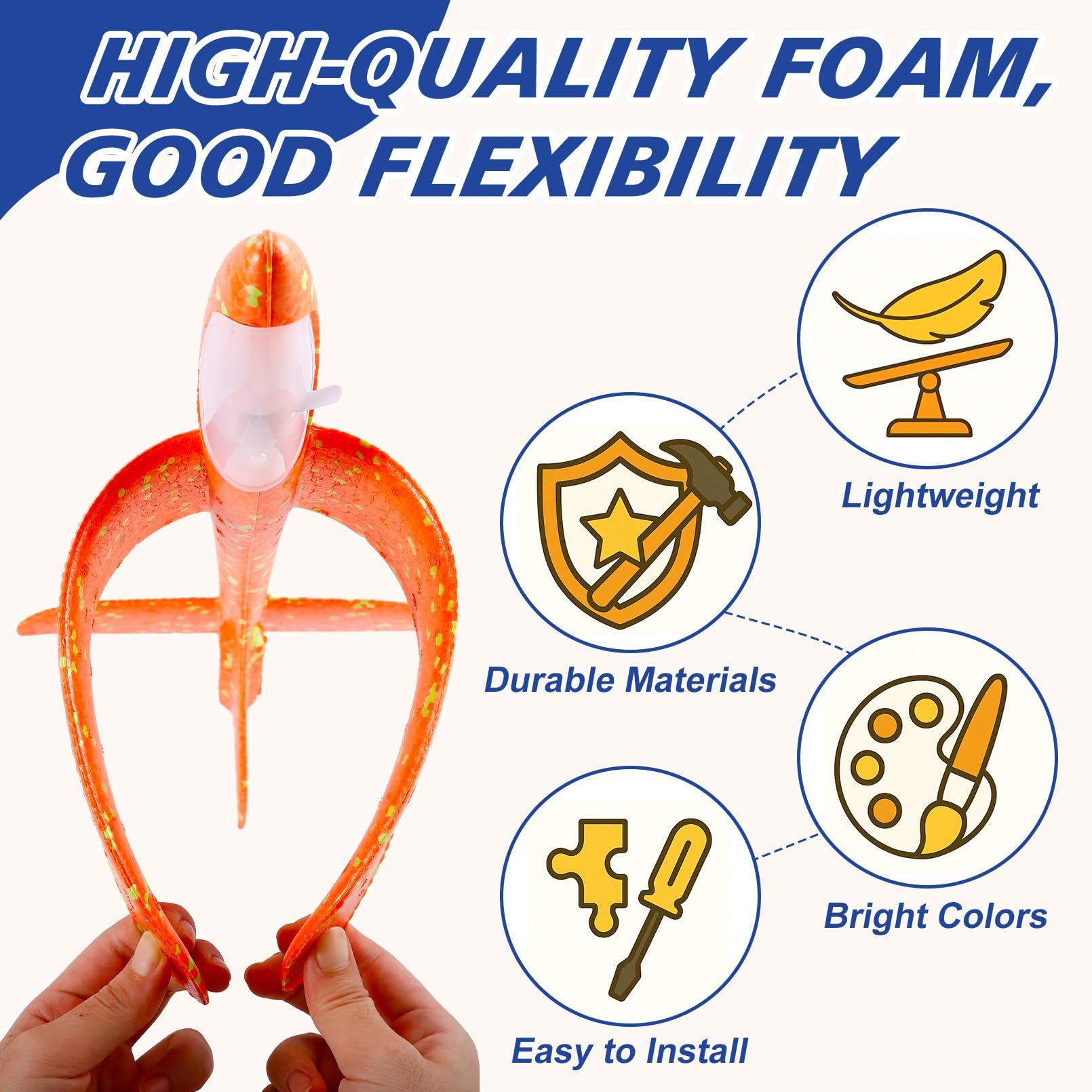 RAIHOMKIT 4Pack LED Light Foam Airplane, 17in Large Throwing Foam Plane, 2 Flight Mode Glider Flying Toy for 3 4 5 6 7 8 9 Year Olds, Throwing