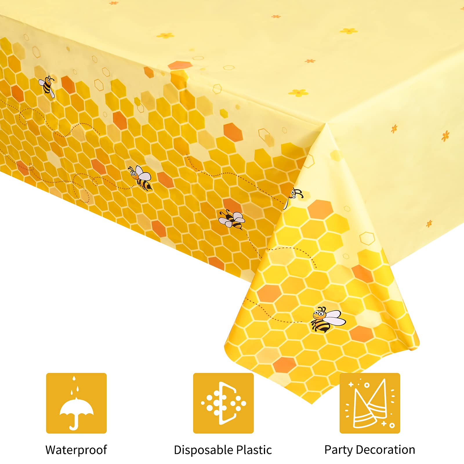 Lecpeting 2 Pcs Bee Tablecloth Bumblebee Plastic Table Covers 87 x 51 Inches Disposable Party Tablecovers for Bumblebee Theme Baby Shower Birthday