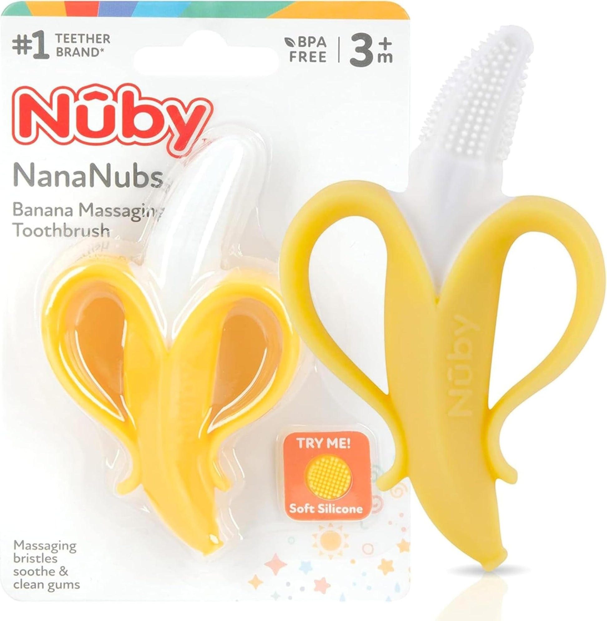 Nuby NanaNubs Banana Silicone Infant Toothbrush - Gum Massager - Soft Bristles - Silicone - 3+ Months