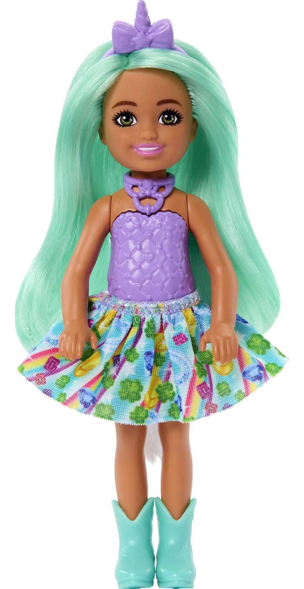 Barbie Unicorn-Inspired Chelsea Doll with Green Hair, Unicorn Toys, Horn Headband and Detachable Tail