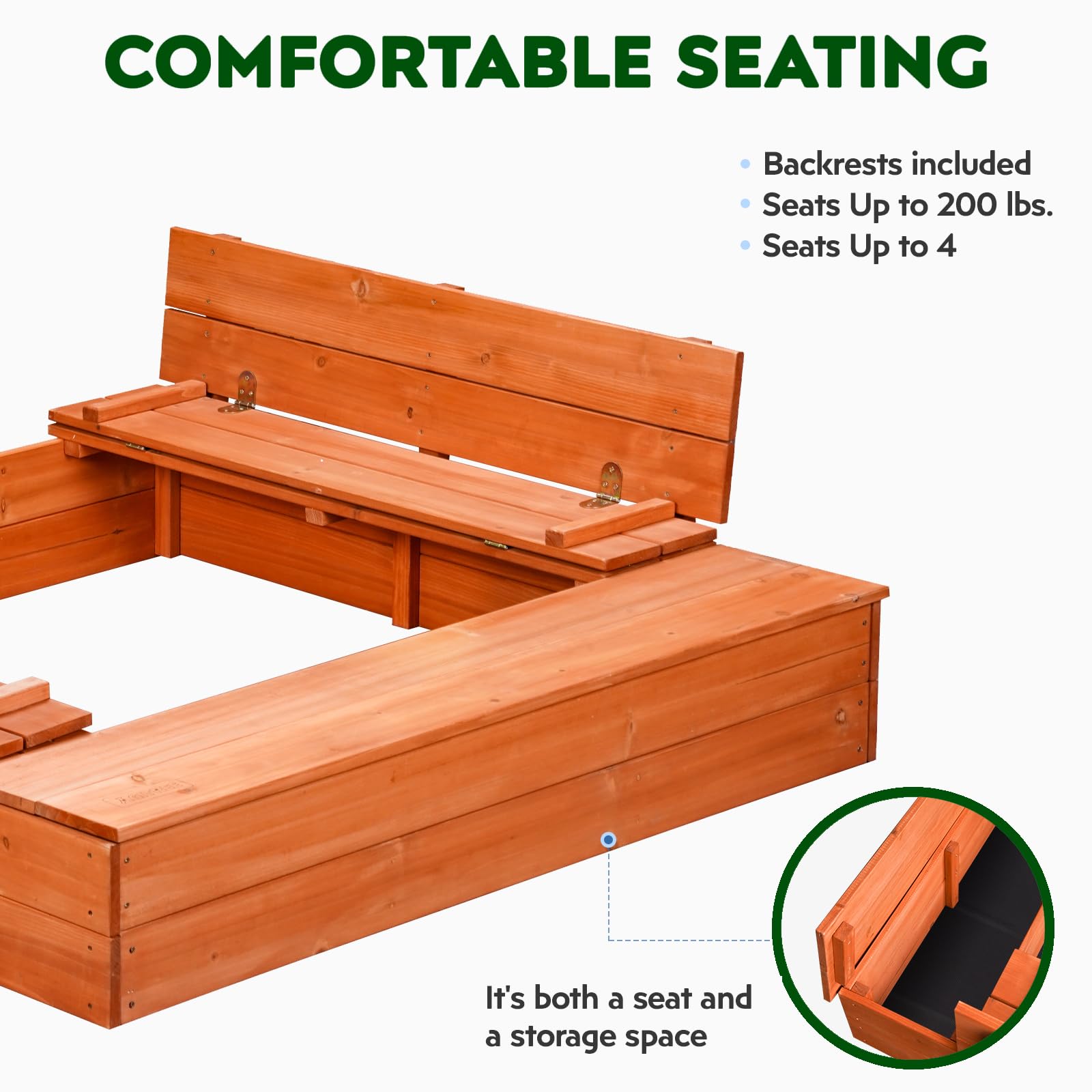 Wooden Outdoor Sandbox with Cover,Sand Box with Foldable Storage Bench Seats and Sand Protection,Kids Play Equipment for Outdoor(47X47Inch