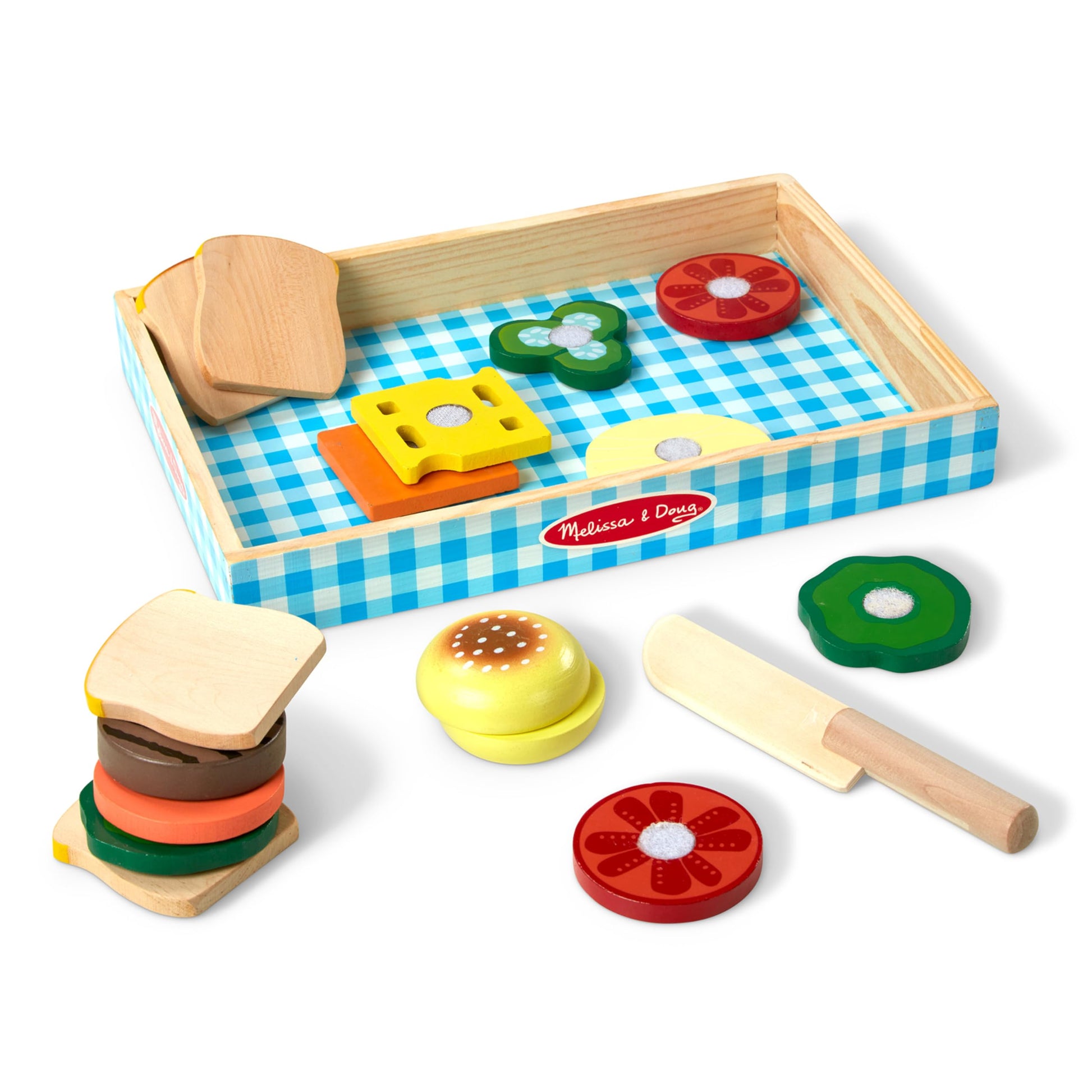 Melissa & Doug Wooden Sandwich-Making Pretend Play Food Set Food Toys for Kids Play Kitchen for Ages 3+