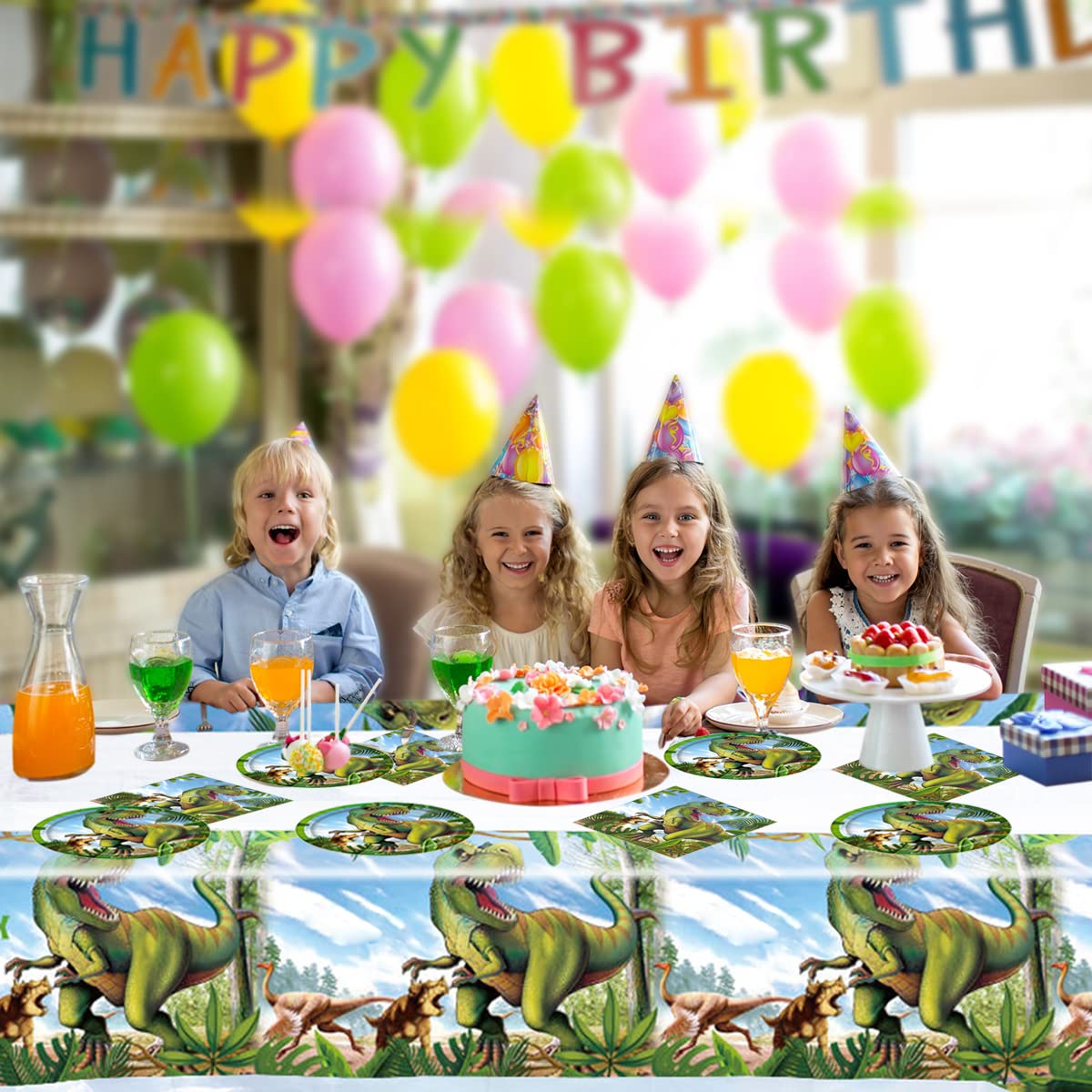 Tyrannosaurus Rex Party Tableware Set,20 Plates and 20 Napkins and Tablecloth71 '' x 42 '' Jurassic Dinosaur Party Supplies ForKids Birthday Party