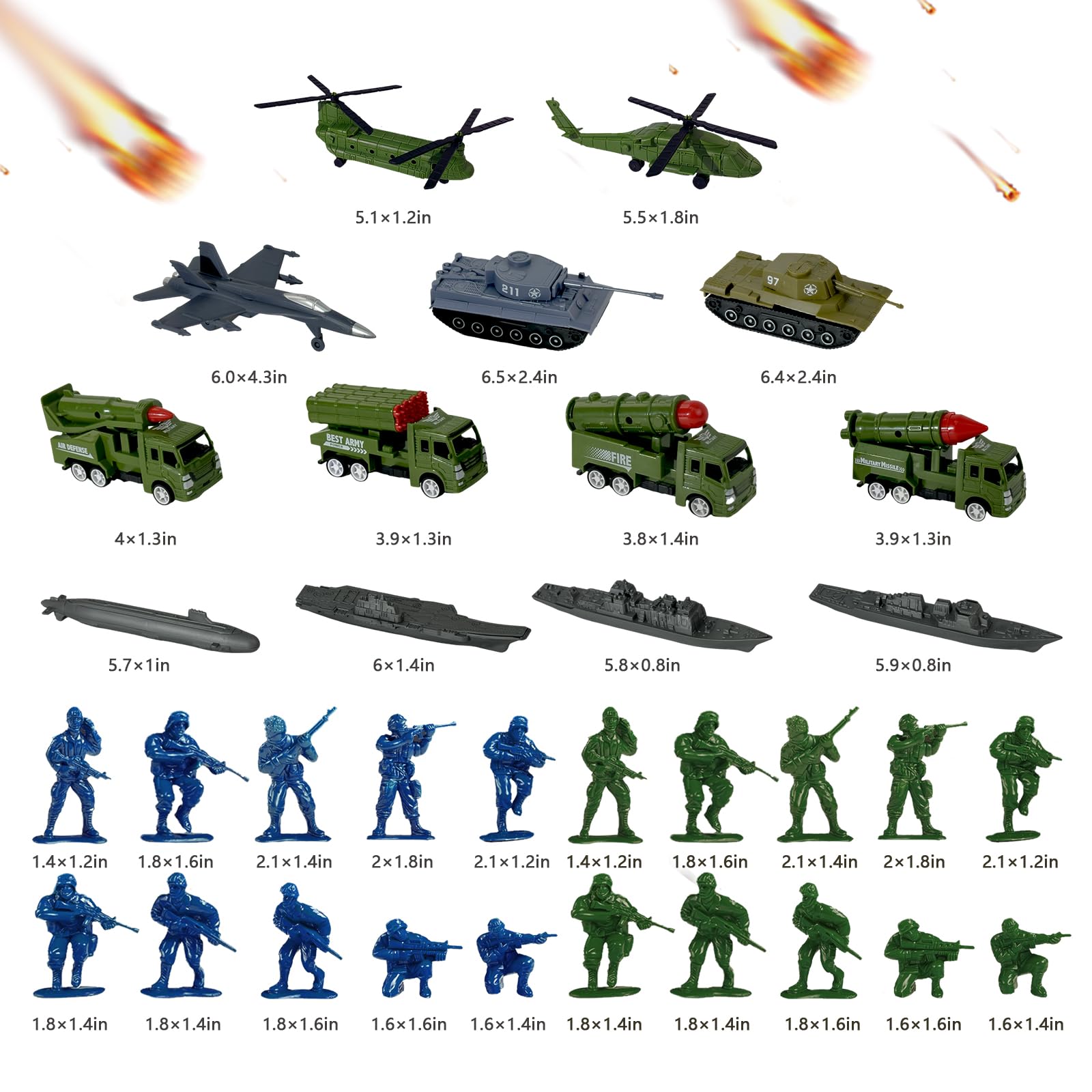 TALGIC Army Men Playset - Large Set Including Army Men Action Figures, Battle Mat, Army and Navy Weapon Gear Accessories, Military Combat Toys, Army
