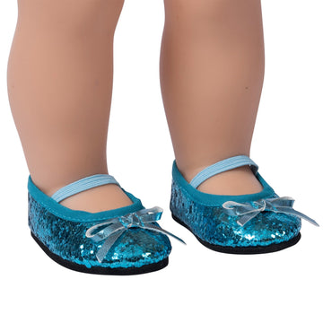 The New York Doll Collection Glitter Dress Shoes - Shimmer Shoes, Fits 18 Inch Dolls (Blue)