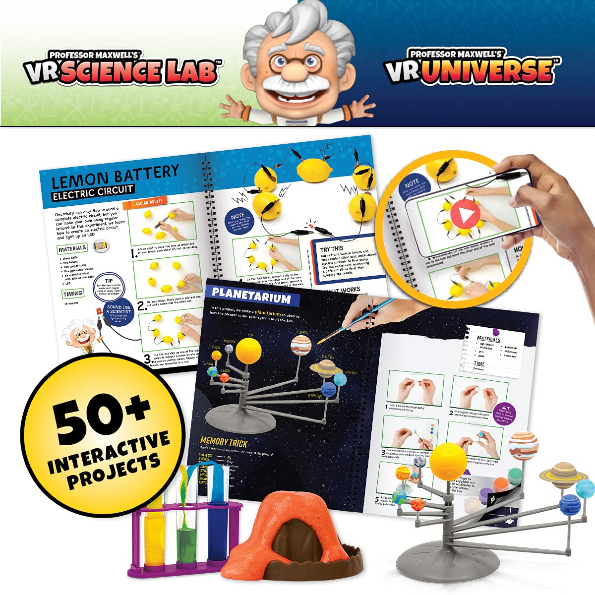 Professor Maxwell's VR Science Lab and VR Universe - Virtual Reality Kids Space Science Book and Interactive STEM Learning Activity Set (2 in 1 Combo