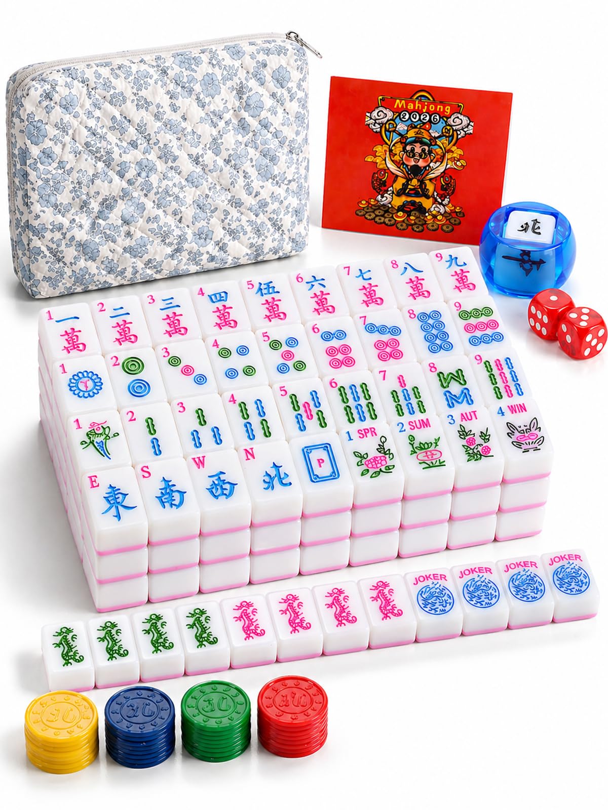 TYITALK Mahjong Tile Set with 166 Premium Mahjong Tiles, Complete Set with Carrying Bag for Family Game Nights and Friendly Competition