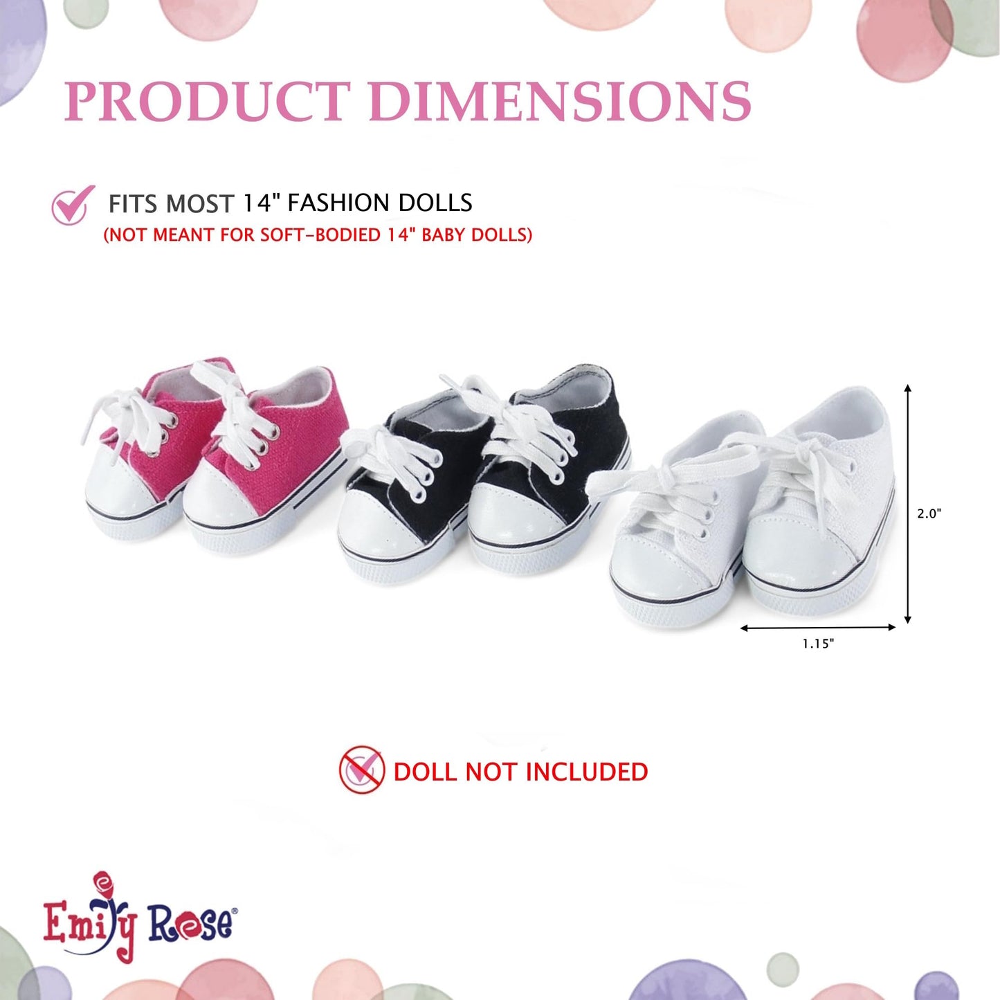 Emily Rose 14 Inch Doll Clothes Accessories | 14" Doll Shoes Value Pack 3 Pack Canvas Sneakers Gift Set | ONLY Compatible with Wellie Wishers
