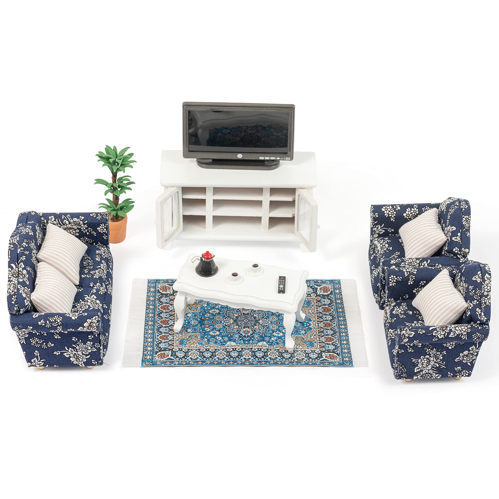 SAMCAMI Miniature Dollhouse Furniture 1 12 Scale - Wooden Dollhouse Furniture Set for Dollhouse Living Room - Doll House Furniture Incl Sofa, TV