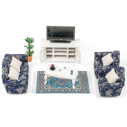 SAMCAMI Miniature Dollhouse Furniture 1 12 Scale - Wooden Dollhouse Furniture Set for Dollhouse Living Room - Doll House Furniture Incl Sofa, TV