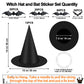 Famoby 12pcs Halloween Black Witch Hat with 157 FT Nylon Cord &120pcs Bat Sticker for Indoor Outdoor Home Yard Porch Ceiling Halloween Party