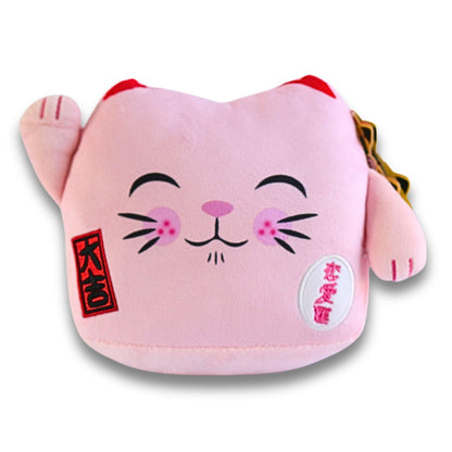 Lucky Cat Official 8" Plush, Cute Stuffed Animal Maneki Neko Anime Plush Waving Cat, Pink Color Cat Plush, Plushie Lucky Cat Waving Arm Stuffies