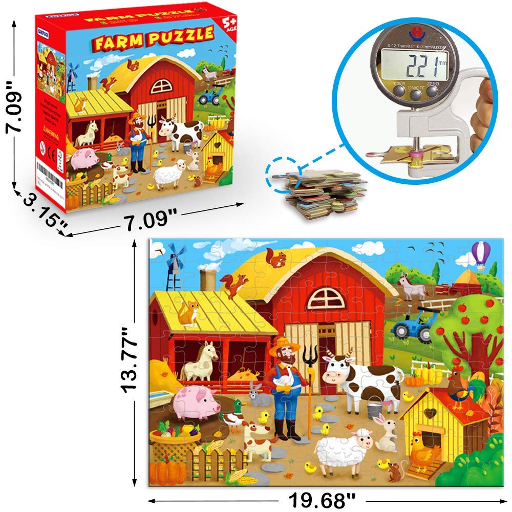 KiDEPOCH 100pc Barnyard Floor Puzzle, 13.8" x 19.7", Paper, Jigsaw, Beginner, 3-8 Years