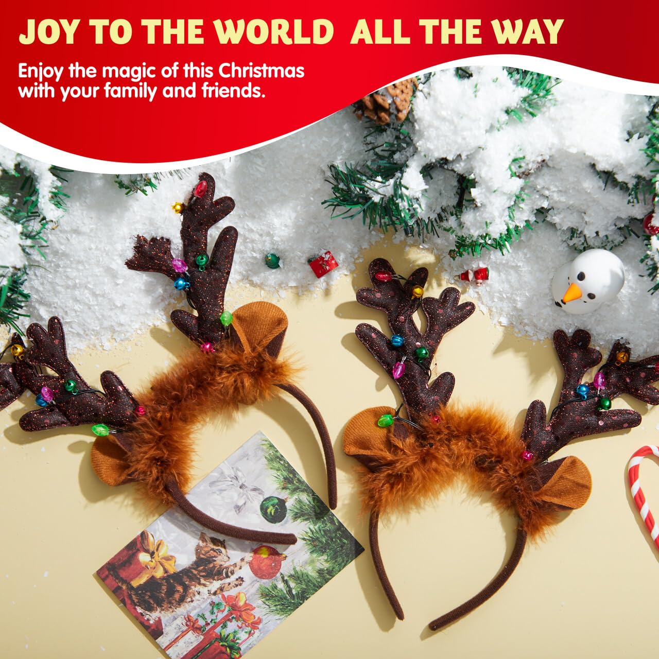 JOYIN Christmas 4PCS Reindeer Headband, Light-Up LED Antlers Reindeer Hat Holiday Headbands for Christmas Party Supplies and Holiday Parties Favors