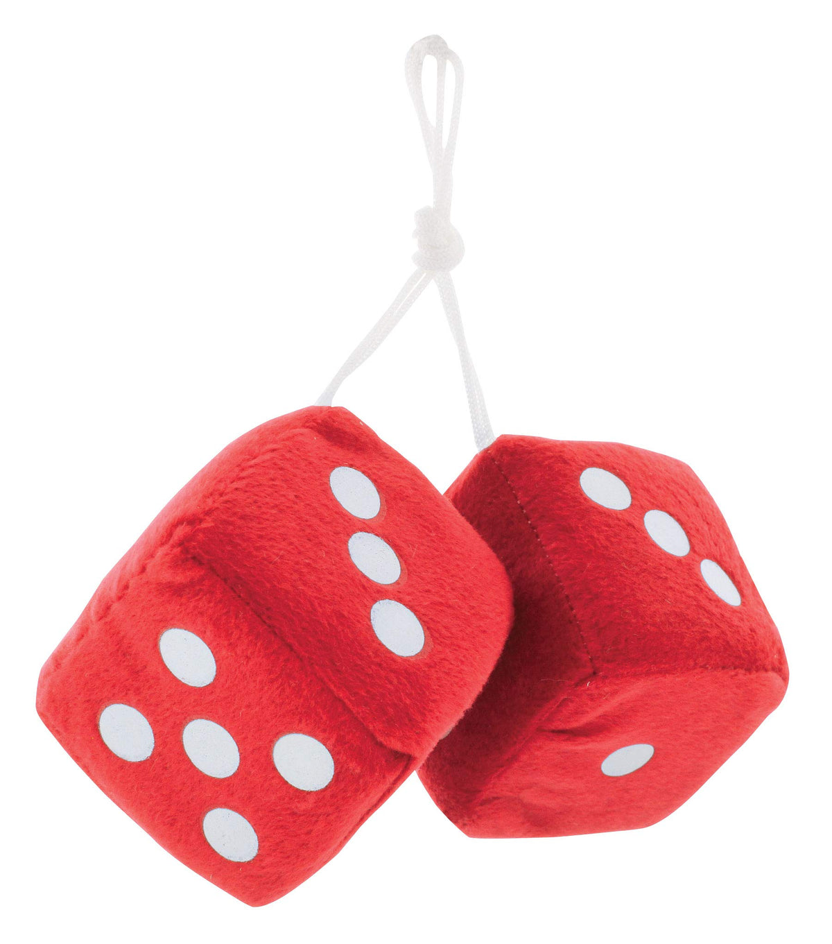 United Pacific C5038R 3”x 3” Classic Hanging Fuzzy Dice, Soft & Fuzzy Hanging Mirror Dice Decorative Hanging Fuzzy Dice - Red/White Dots - ONE Pair