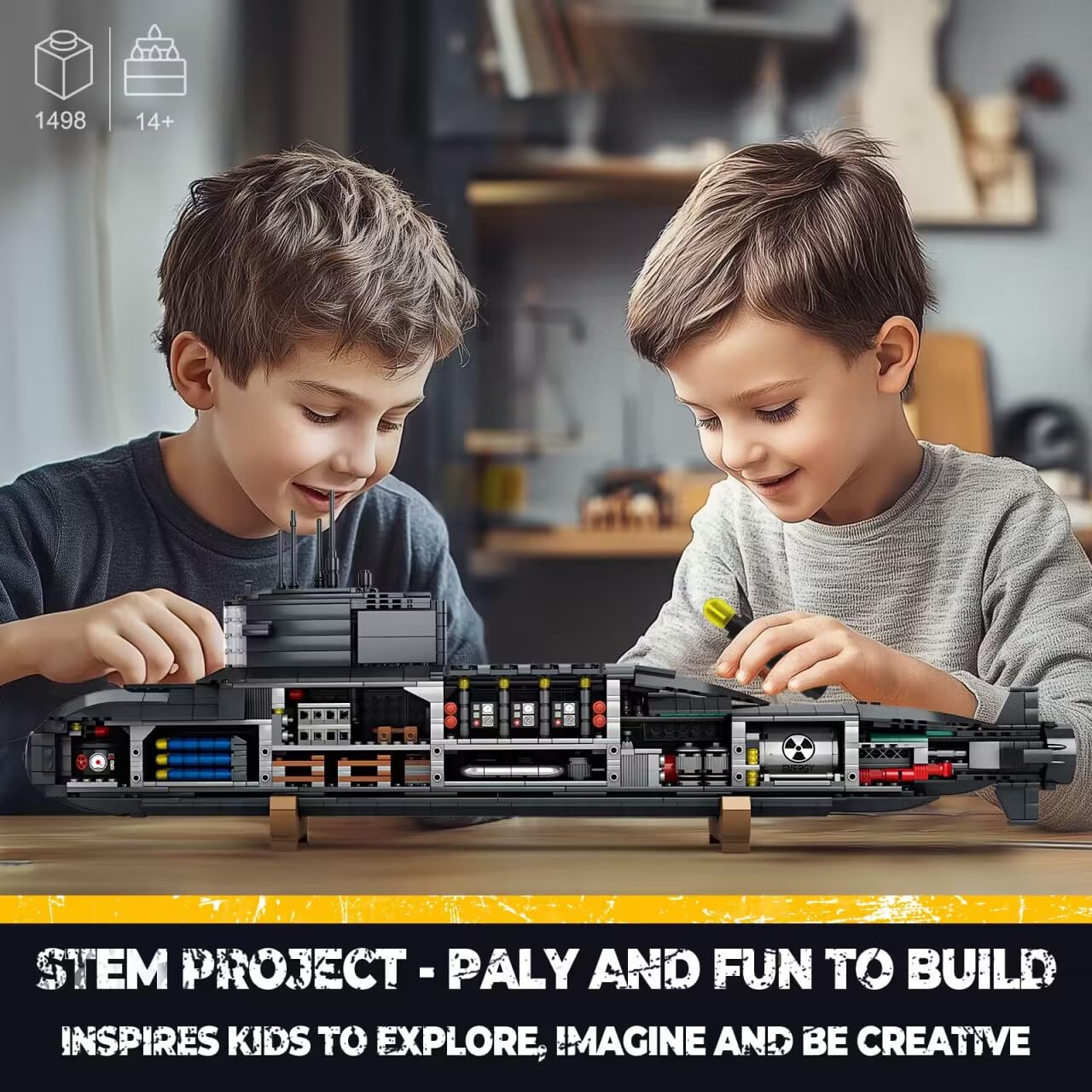 Strategic Nuclear Submarine Toy Building Blocks Set for Adult Kids, WW2 Historical Military Battleship Model Kit with Light, Home Office Decor