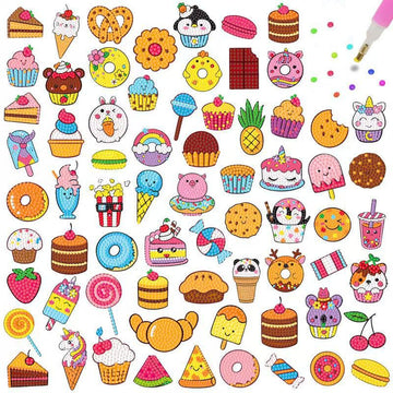 69 Pcs Diamond Art Stickers Kits for Kids, DIY Cartoon Paint by Numbers Diamonds Mosaic Arts Diamond Craft Sticker for Adult Beginners