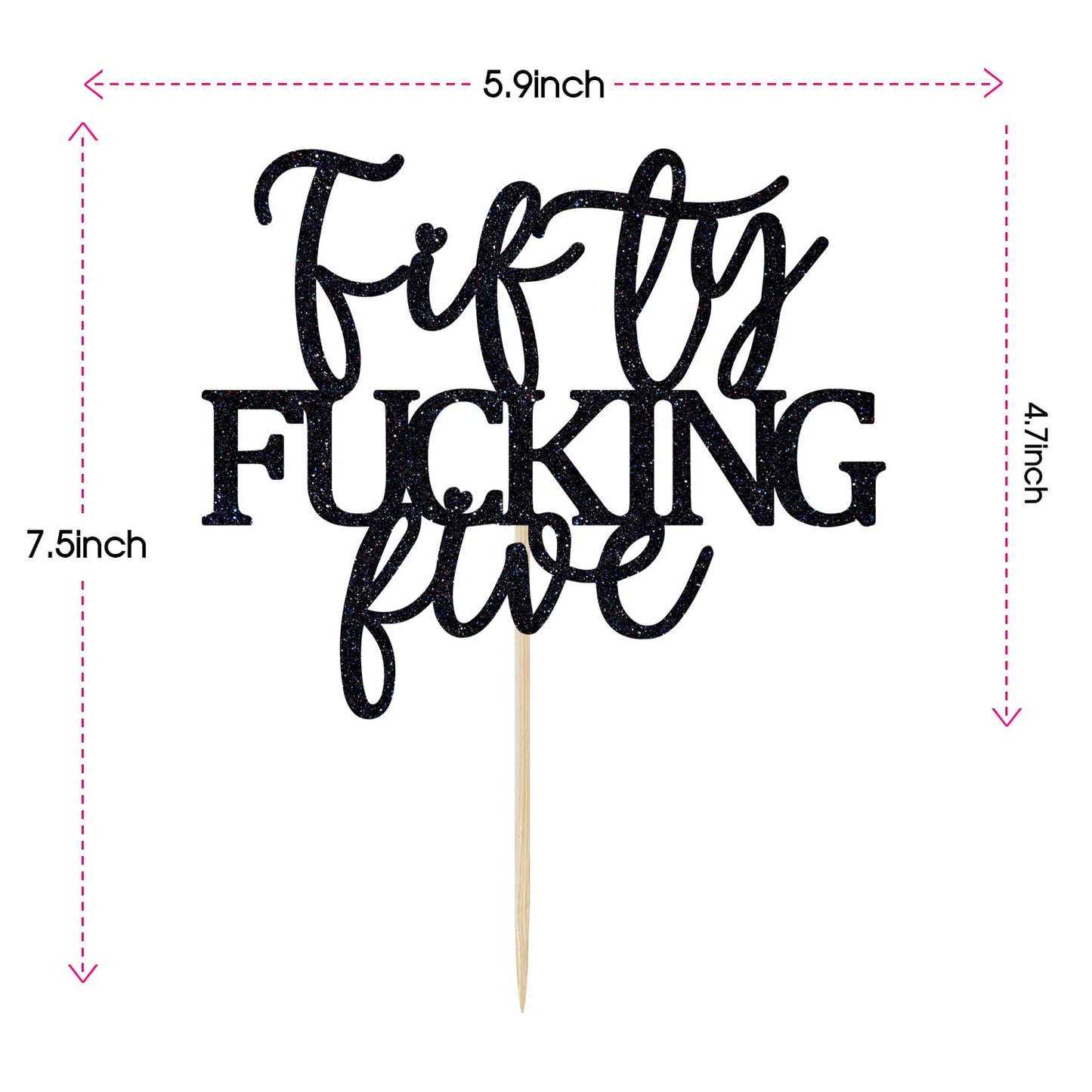 Fifty Fucking Five Cake Topper - Happy 55th Birthday Cake Decor - Cheers to 55 Years Birthday Party Decorations Supplies, Black Glitter