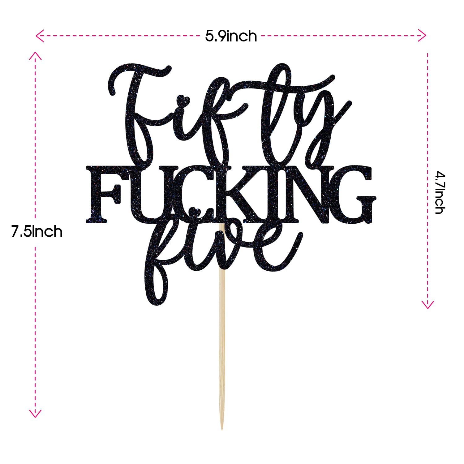 Fifty Fucking Five Cake Topper - Happy 55th Birthday Cake Decor - Cheers to 55 Years Birthday Party Decorations Supplies, Black Glitter