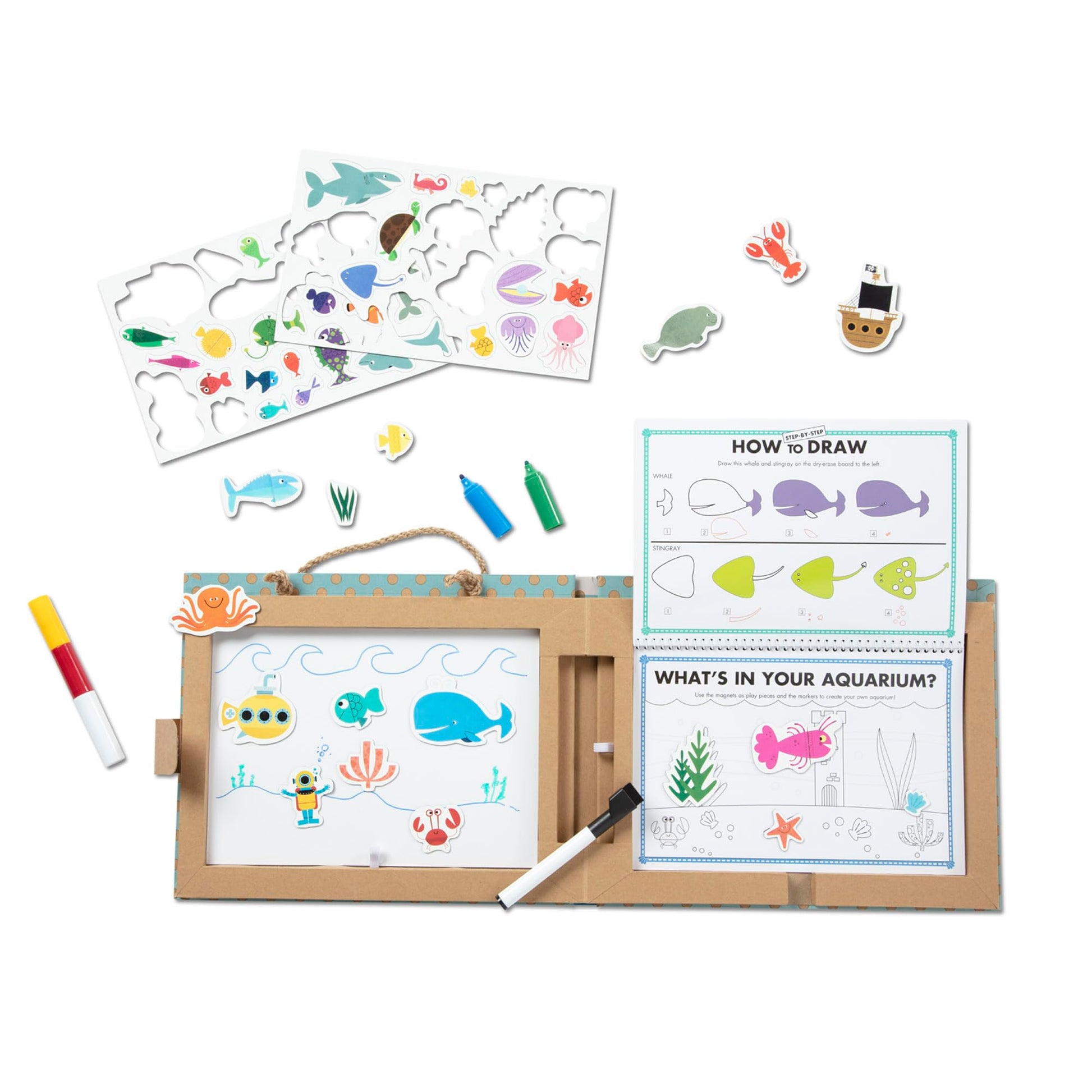 Melissa & Doug Natural Play: Play, Draw, Create Reusable Drawing & Magnet Kit - Ocean (42 Magnets, 5 Dry-Erase Markers) - FSC Certified