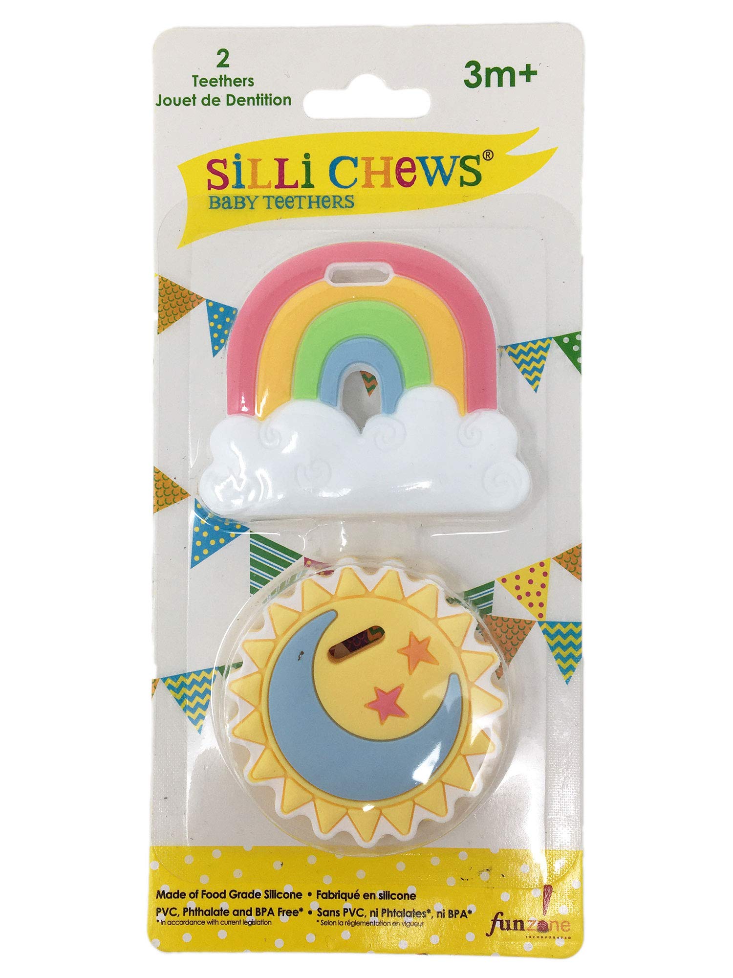 Silli Chews Rainbow Teether Celestial Sun Teethers for Babies BPA Free - Silicone Baby Teether Toys 2" Teething Gift Set