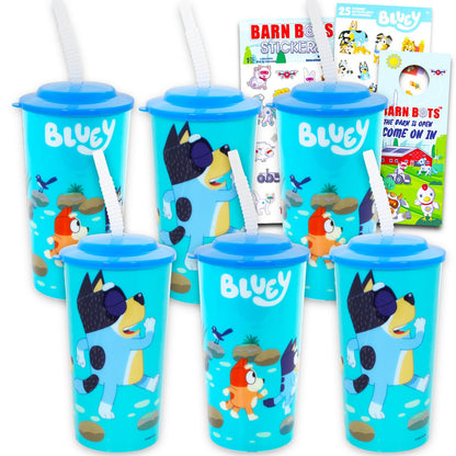 Bluey Tumbler Cups 16oz Set - Bundle with 6 Refillable Cups with Straws for School Supplies, Sports, Party Supplies, More | Bluey Water Bottles