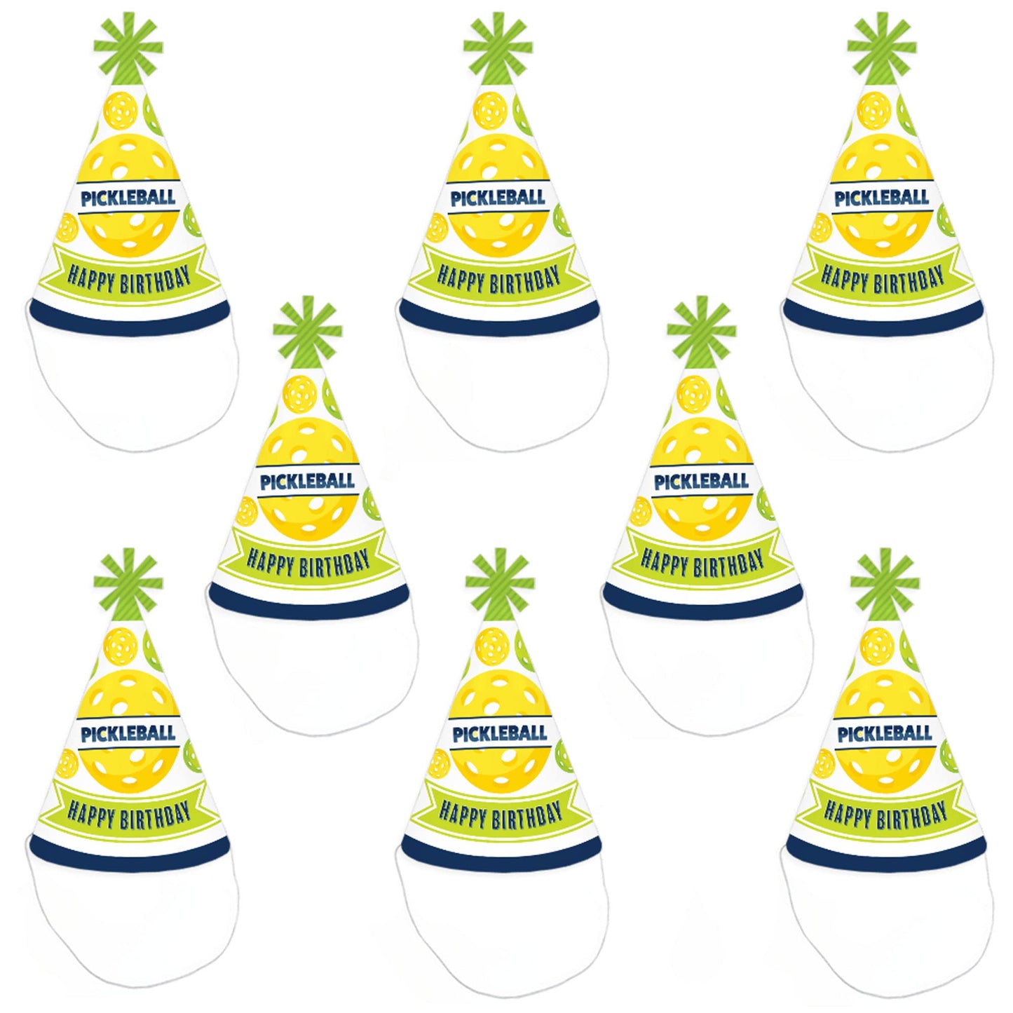 Big Dot of Happiness Let’s Rally - Pickleball - Cone Happy Birthday Party Hats for Kids and Adults - Set of 8 (Standard Size)