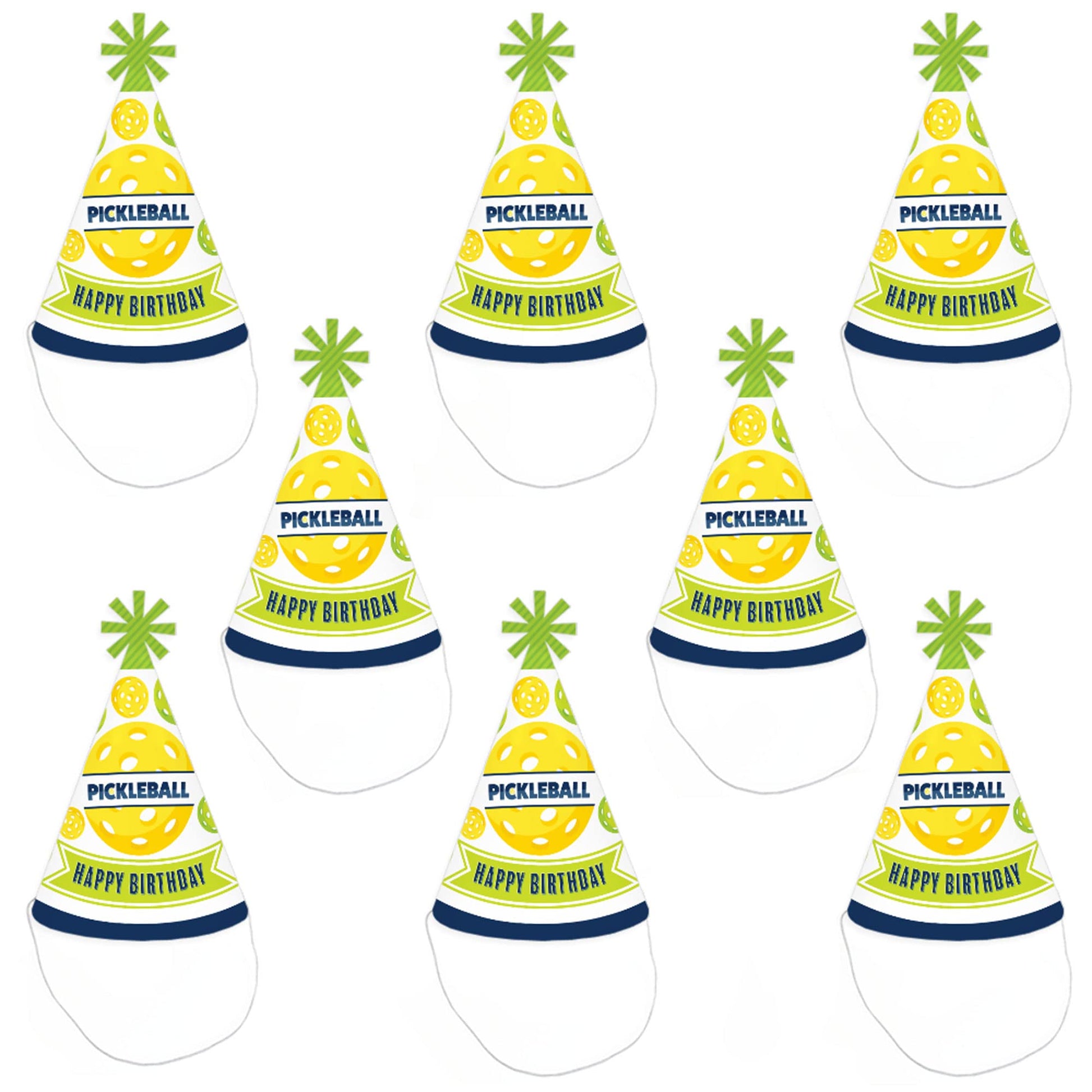Big Dot of Happiness Let’s Rally - Pickleball - Cone Happy Birthday Party Hats for Kids and Adults - Set of 8 (Standard Size)