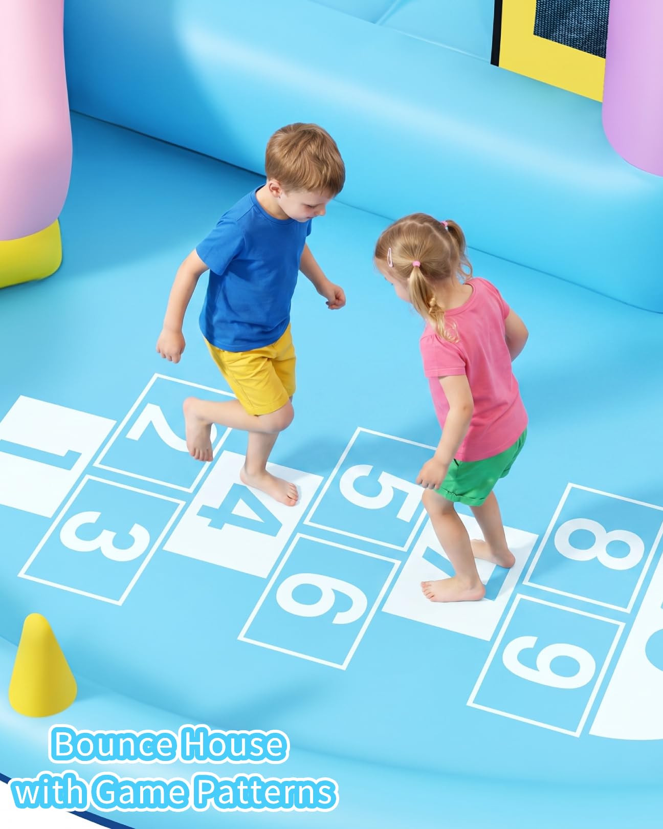 AKEYDIY Inflatable Bounce House,Kids Bouncy Castle Water Parkfor 2~10, Indoor/Outdoor Bouncy House with Blower Included,Pastel Bouncer Jump House