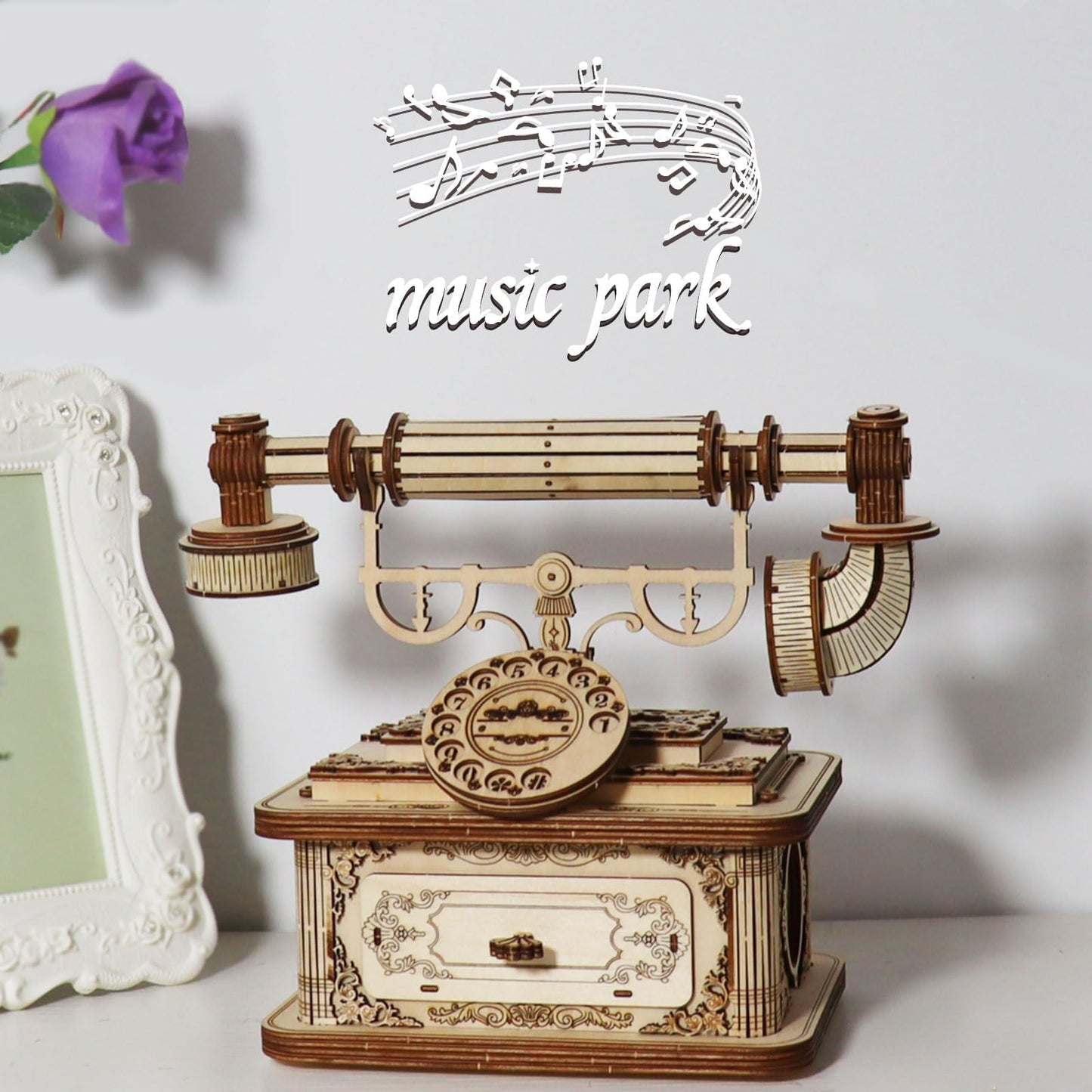 Creative Retro Telephone 3D Wooden Puzzle for Adults Tabletop Model Kits Decoration and Gift for Christmas Birthday