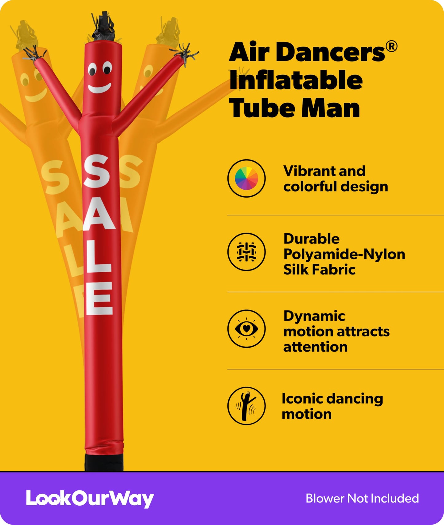 LookOurWay Air Dancers Inflatable Tube Man Attachment - 20 Feet Tall Wacky Waving Inflatable Dancing Tube Guy for Business Promotion - Blower Not