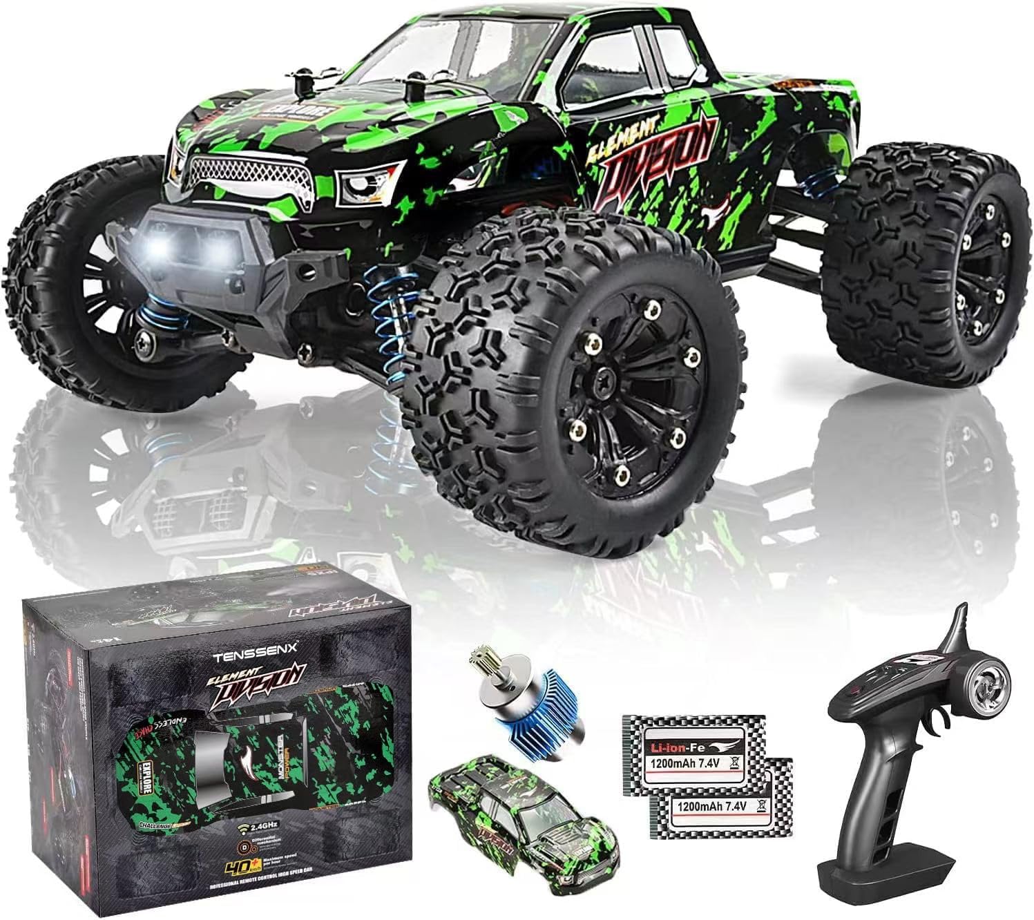 TENSSENX 1:18 Scale All Terrain RC Cars, 40KPH High Speed 4WD Remote Control Car with 2 Rechargeable Batteries, 4X4 Off Road Monster Truck, 2.4GHz