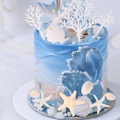 20Pcs Sea Shell Cake Decorations - Under The Sea Beach Theme Seashell Cake Toppers Starfish Coral Cake Decorations for Girls Women’s Birthday Baby