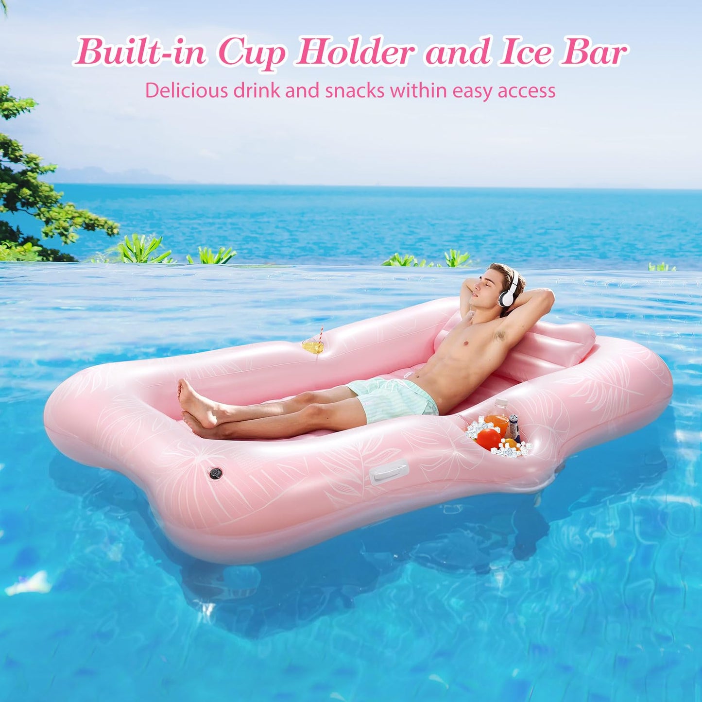 MoKo Tanning Pool Floats Adult, 83" x 50" Floaties Raft Bed with Ice Bar