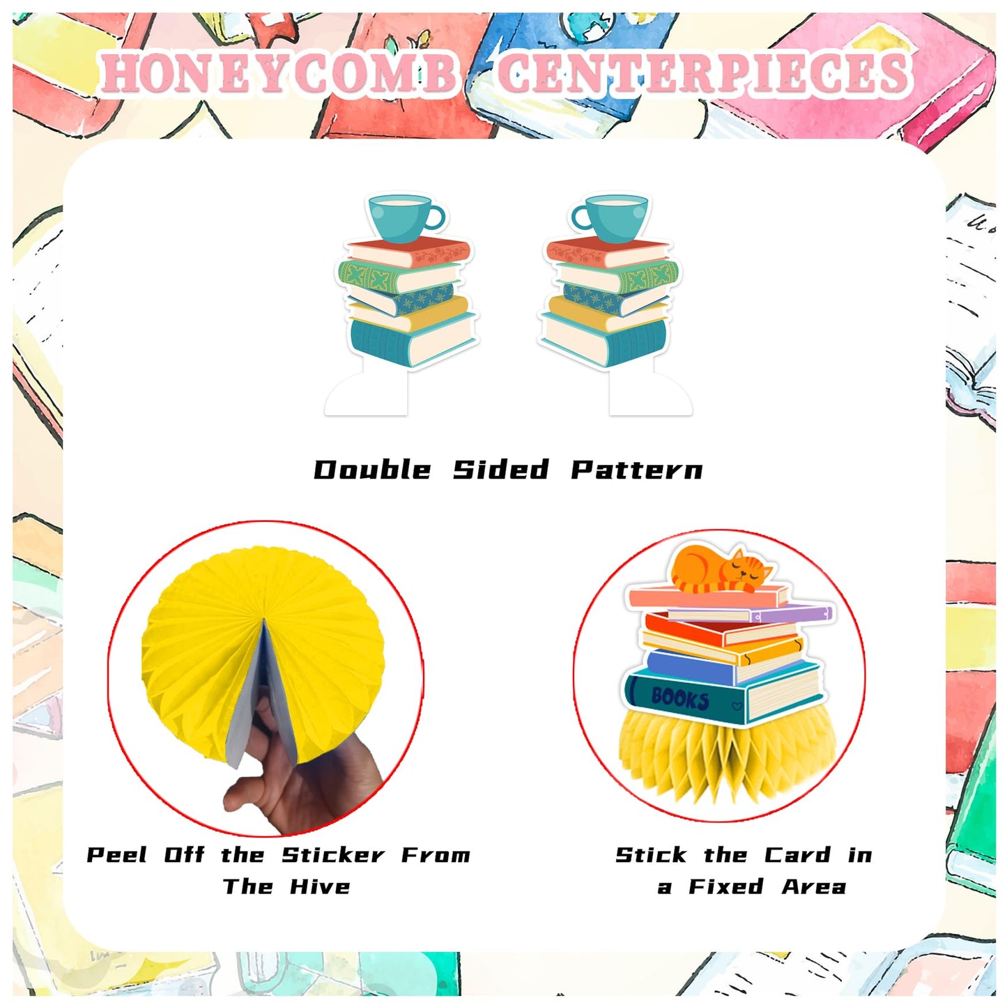 9 PCS Book Honeycomb Centerpieces Table Decorations Books Table Centerpieces for Books Party Supplies Reading Birthday Party Decorations Library