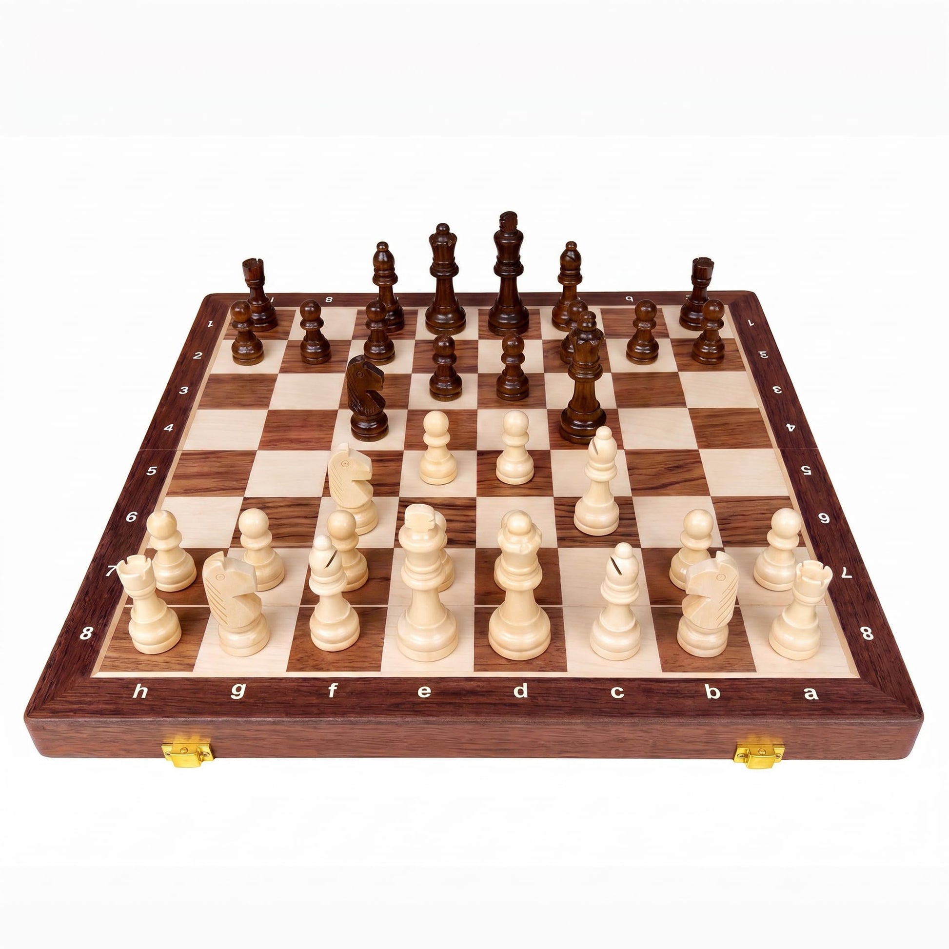 15" Folding Walnut Chess Set with Storage - Tournament-Size Portable Chess Board for Adults, Travel, Family Game Night, Gifts, 2 Extra Queens