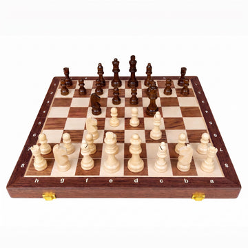 15" Folding Walnut Chess Set with Storage - Tournament-Size Portable Chess Board for Adults, Travel, Family Game Night, Gifts, 2 Extra Queens