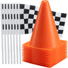 Bedwina Race Car Birthday Party Decorations - (36 Pcs) 12 - 8-Inch Orange Mini Cones for Kids & 24 Black & White Checkered Flags on Sticks - Race Car
