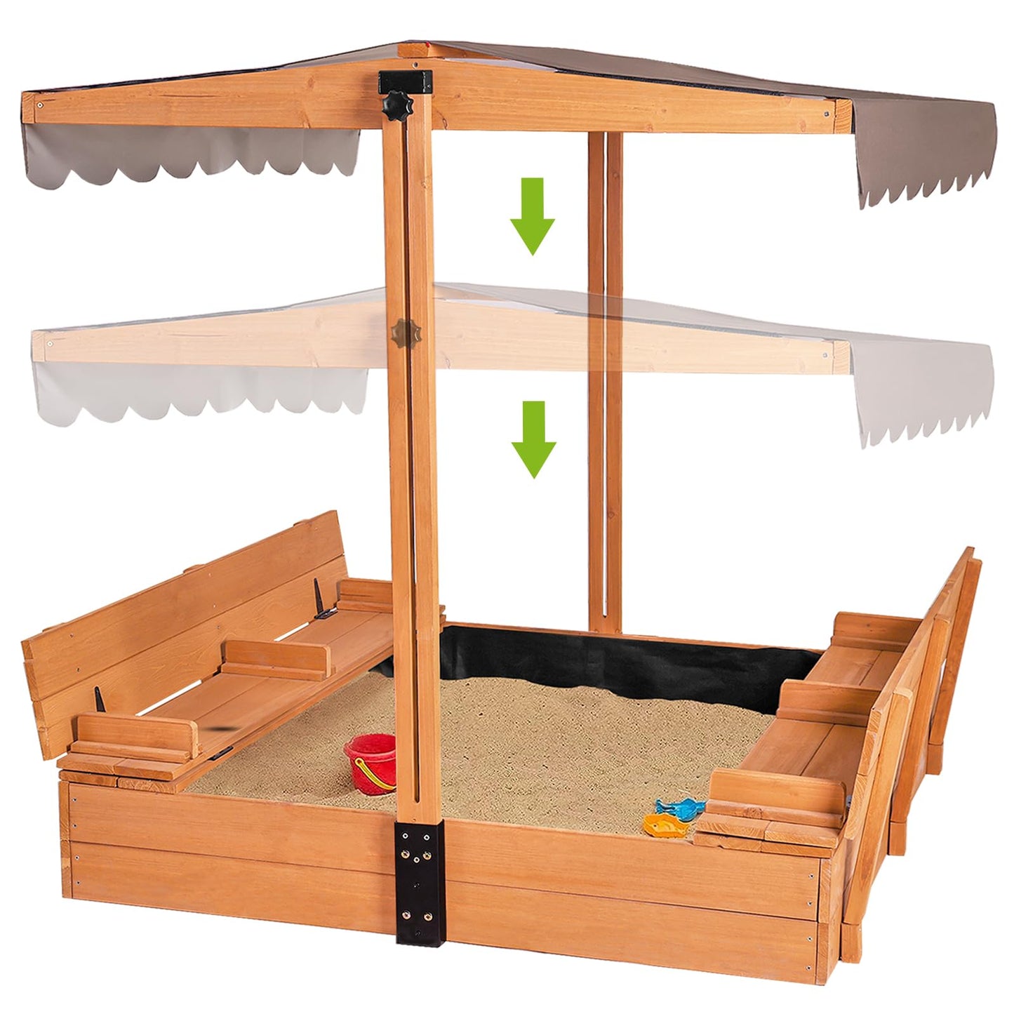GUTINNEEN Upgraded 47" Outdoor Wooden Sandbox for Kids Ages 4-8 Brwon