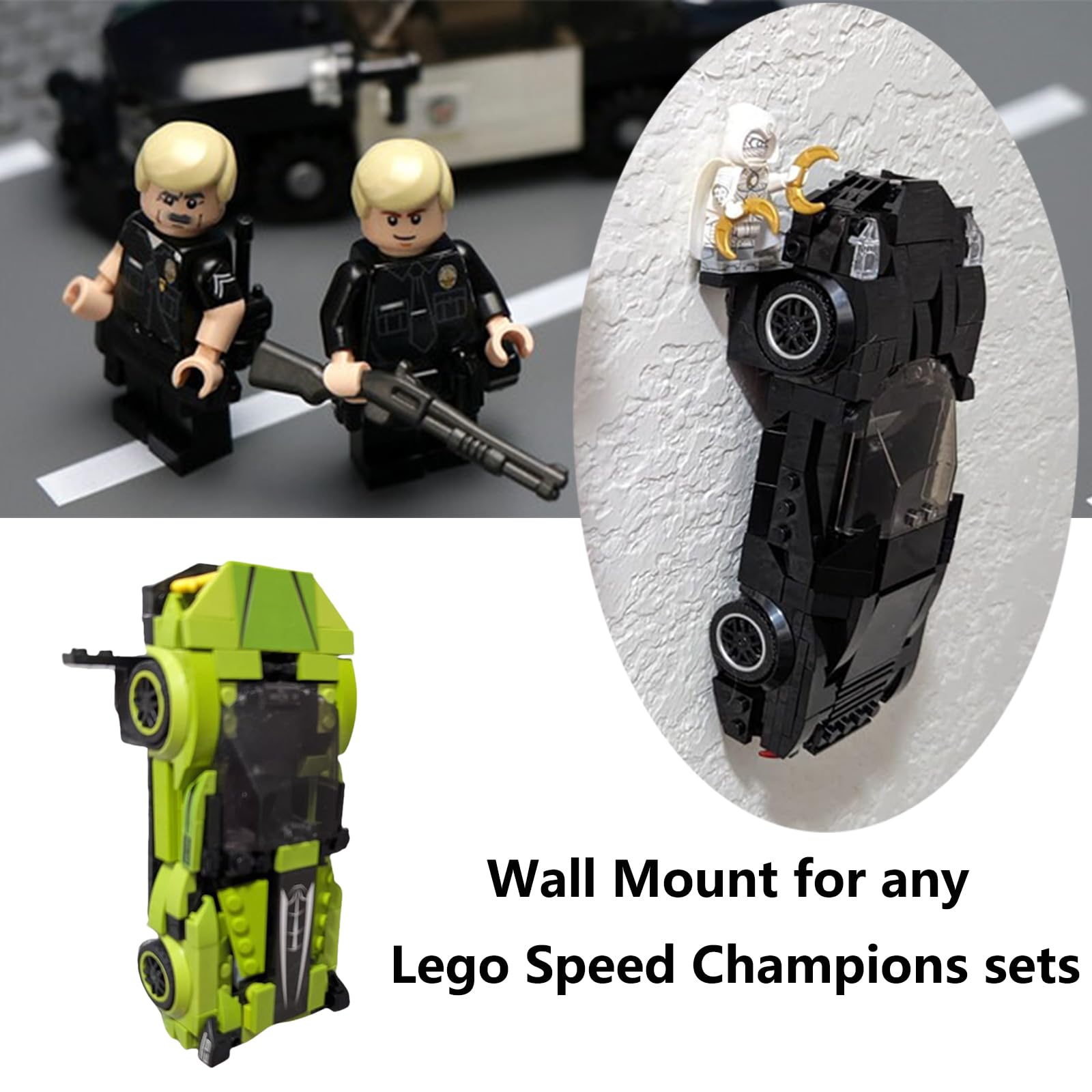 TEYOUYI 24PCS Wall Mount for Any Lego Speed Champions Sets Wall Bracket for Lego Speed of Champions with a Base for The Pilot,Wall Mount for Brick