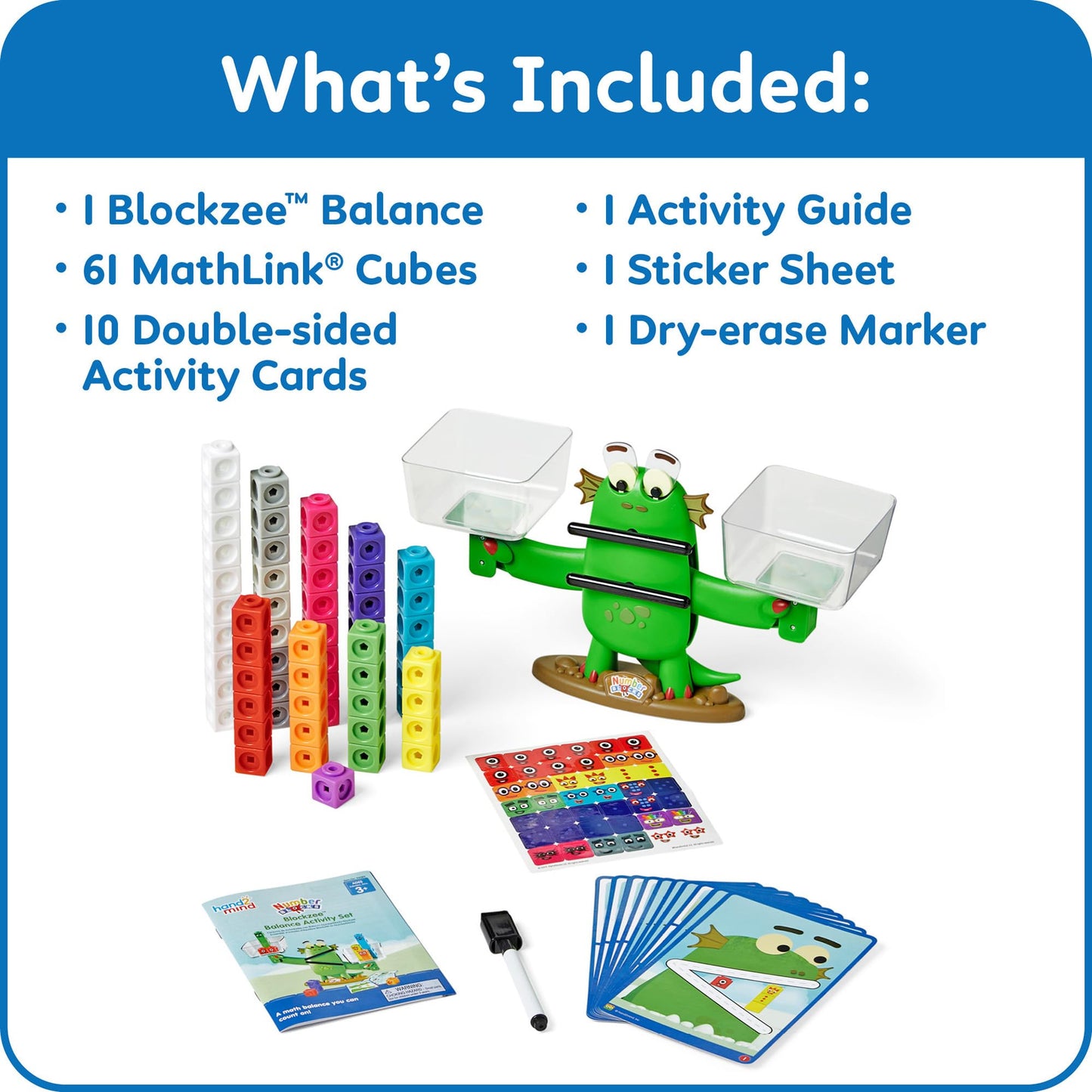 hand2mind Numberblocks Blockzee Balance Activity Set, 61 MathLink Cubes, Balance Scale, Educational Math Manipulatives, Numbers for Toddlers