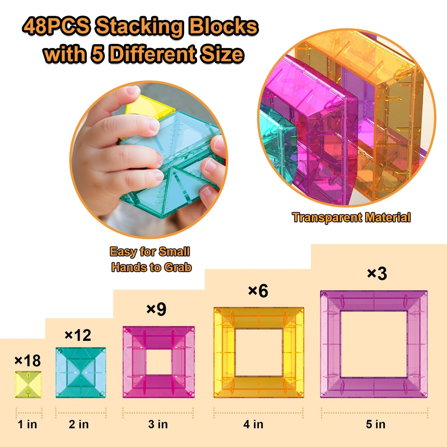 WSKC Building Blocks 48 PCS Stacking Toys for Kids 3 4 5 6 Years Old, Preschool Learning Activities for Toddlers 3-4 Years, STEM Educational Learning