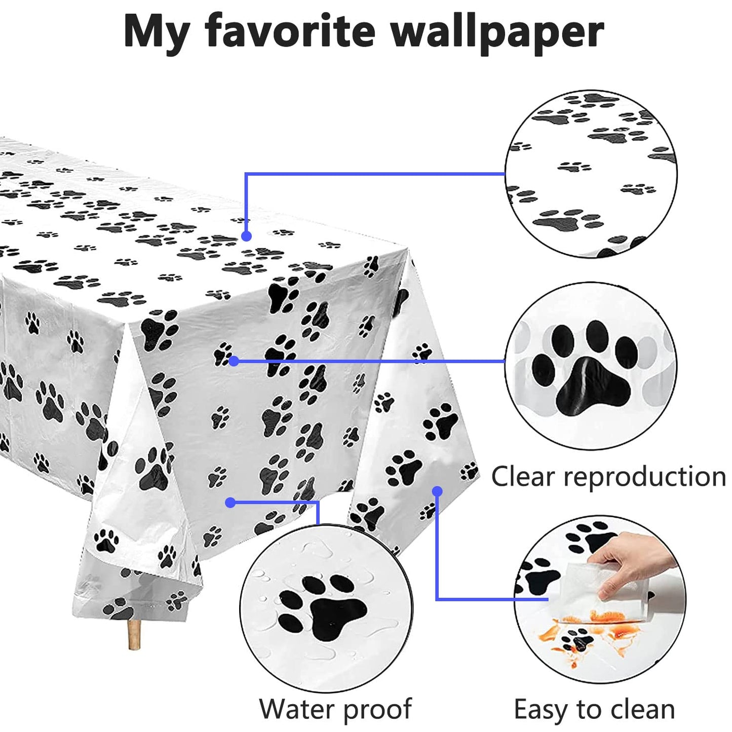 Orangetex 4 Pieces Puppy Paw Print Plastic Tablecloth Disposable Table Cover Themed Birthday Party Decorations for Dog Supplies