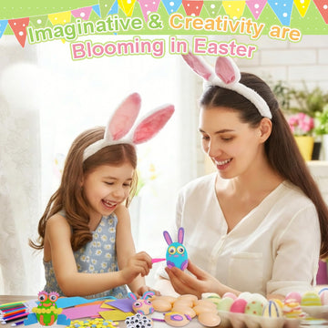 Fennoral 12 Pack Easter Egg Craft Kit for Kids Make You Own Easter Art and Craft Kit DIY Coloring Plastic Egg with Foam Sticker Pom Poms Color Pen