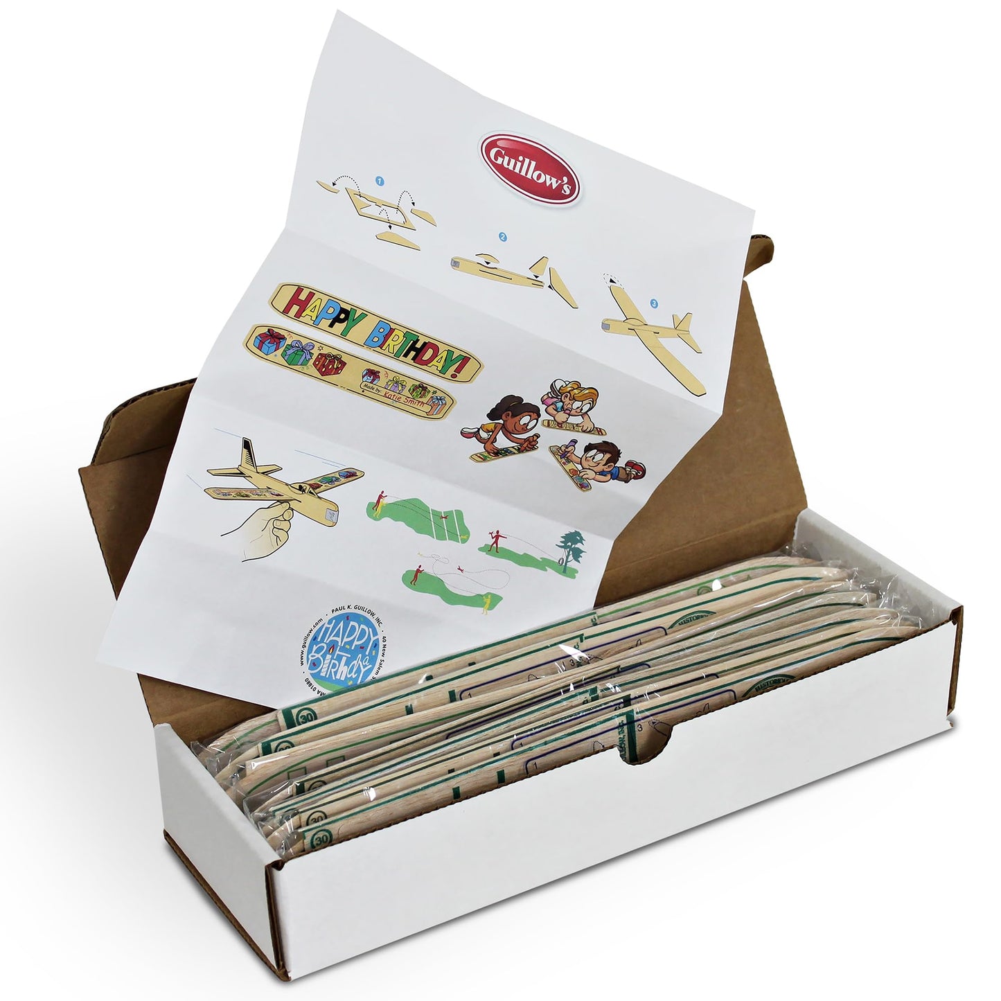 Guillow's 12" Balsa Glider Planes: Happy Birthday - 6 Pack Bundle - Flying Airplane Building Kit, Assemble & Decorate Wooden Gliders, Party Craft Kids