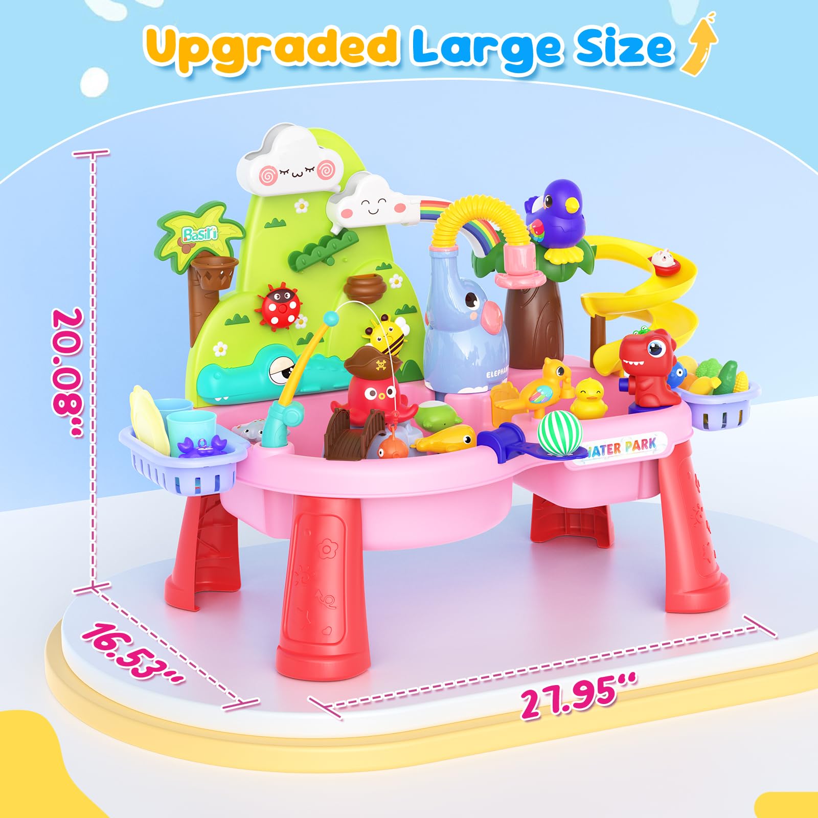 2026 Upgraded Water Table for Toddlers 1-3, Outdoor Toddler Toys Sand Water Pool Toys with Pump/Running Water/Fishing Toy/Play Food Accessories