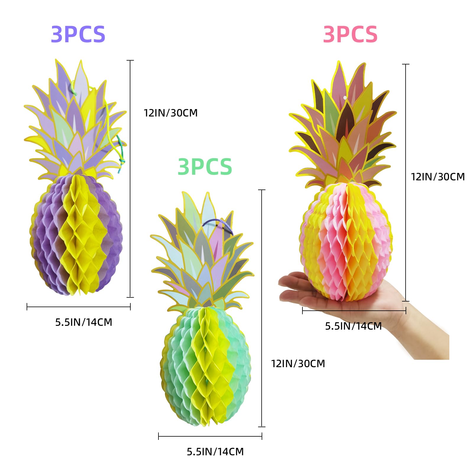 EAEDMY 9Pack Big Pineapple Centerpieces for Table, Luau Party Decorations, Hawaiian Hawaii Pineapple Party Decoration, Tabletop or Hanging Decors