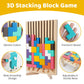 Wooden Stacking Toys 3D Puzzles - Russian Brain Pattern Blocks with Cards & Bag - Montessori Toys for 3-8 Year Old, Color Stack Game Board