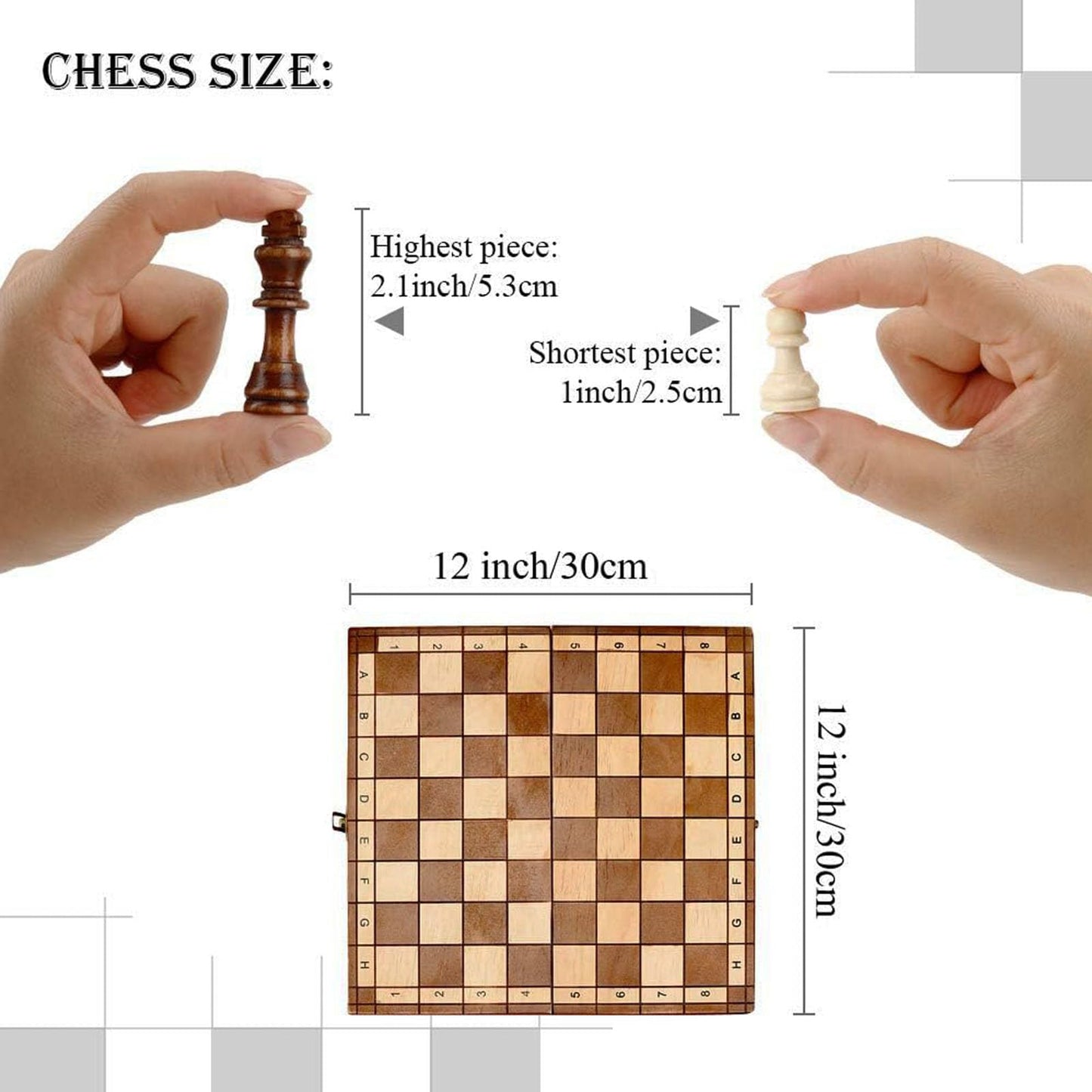 Syrace Folding Hand Crafted Wooden Chess Set Chess Board for Kids and Adults 30 x 30 CM