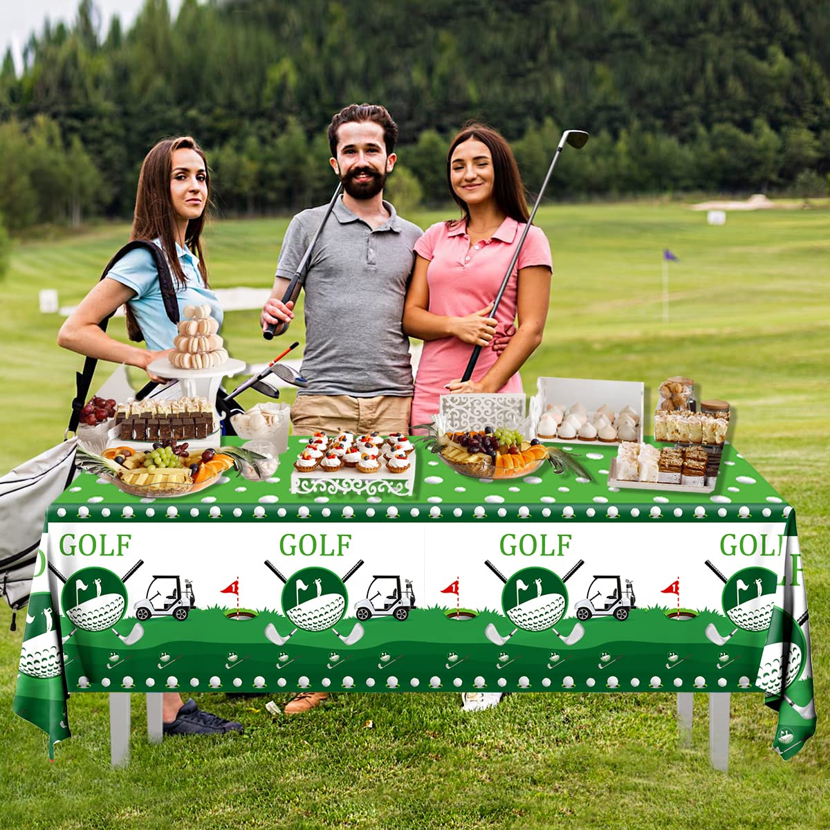 HAKOTI Golf Party Decorations - 3pcs Waterproof Rectangle Tablecloths for Birthday Theme, Supplies and Table Covers